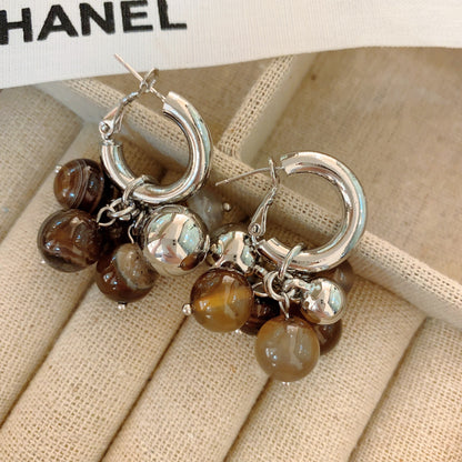 Coffee Color Natural Stone Design Temperament Earrings