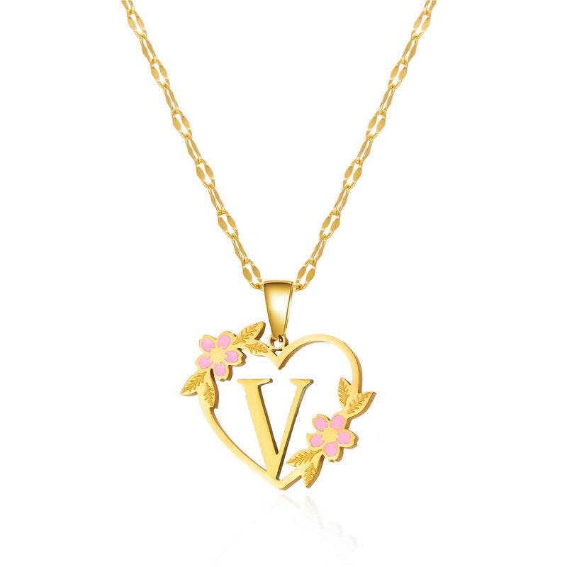 Fashion Letter Flower Cutout Love Titanium Steel Necklaces