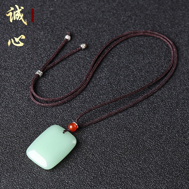 Women's & Men's Natural Jade Tranquility Peace Plate Sweater Pendants