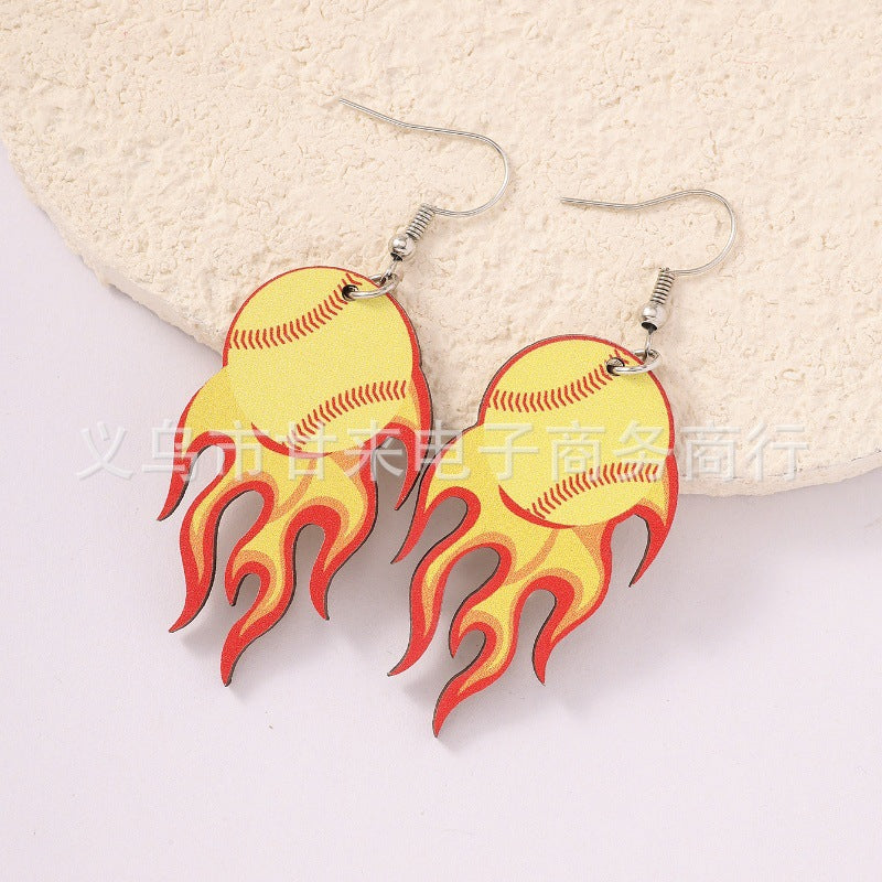 Personality Flame Rugby Basketball Football Volleyball Earrings