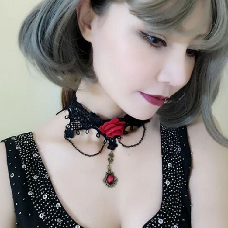 Dark Style Lolita Gothic Female Vintage Rose Necklaces