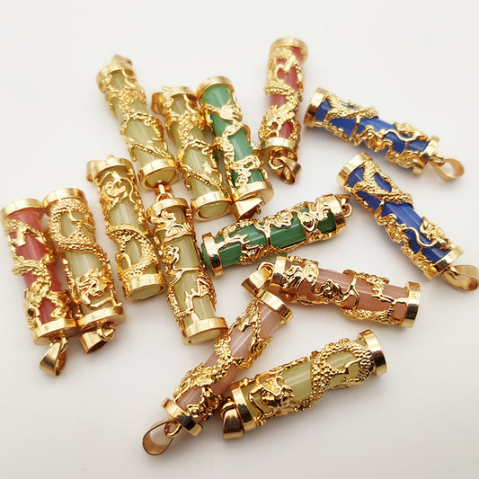 Men's Stone Dragon Column Pattern Ornament Gold-plated Pendants