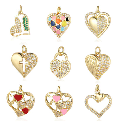 Crown Peach Heart Colorful Love Copper Pendants