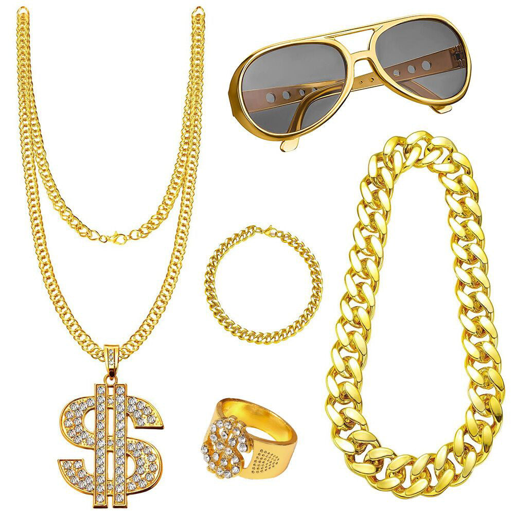 Exaggerated Punk Alloy Dollar Chain Glasses Necklaces