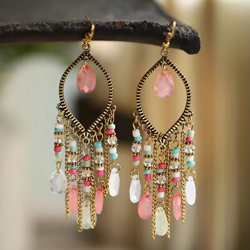 Handmade Water Drop Bead Bohemian Eardrops Earrings