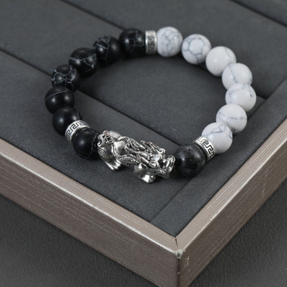 Men's Trendy Carrying Strap Retro Black White Stone Bracelets