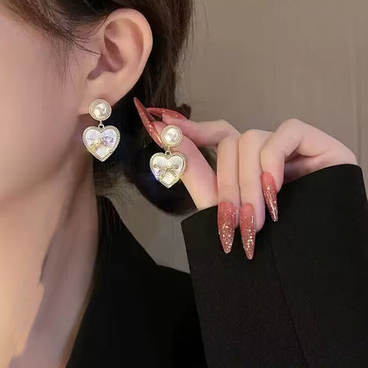 Women's Sier Needle Geometric Pearl Fashion Tassel Earrings