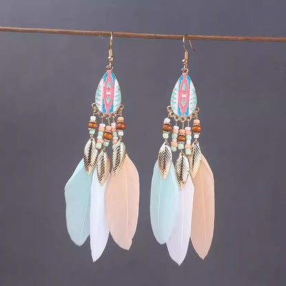 Ethnic Style Long Feather Temperamental Tassels Personality Earrings