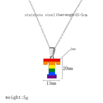 Women's Color Rainbow Letter Printing Titanium Steel Stainless Pendants