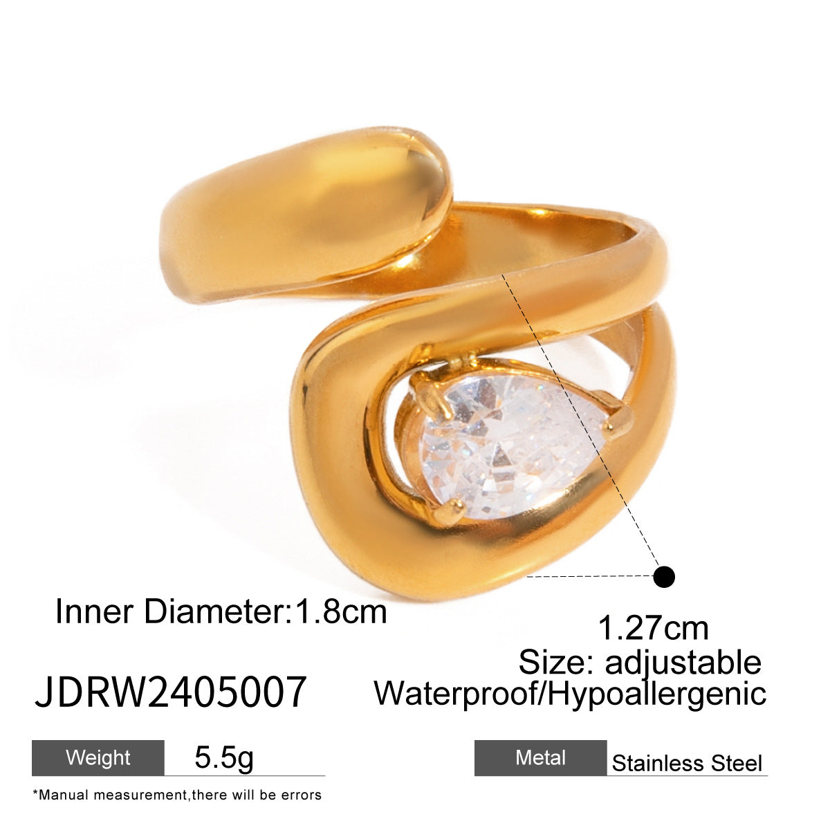 Gold Stainless Steel Baroque Open-end Pearl Rings