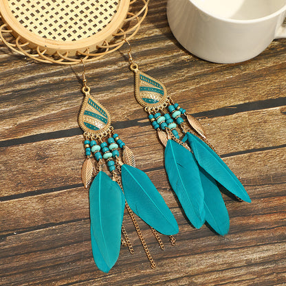 Long Feather Ethnic Style Tassel Yunnan Earrings