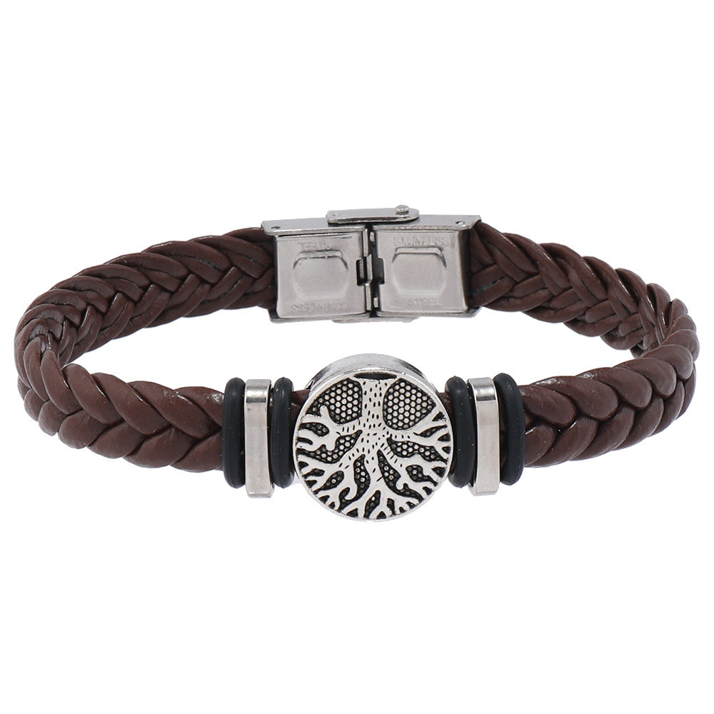 Men's Buckle Jewelry Personality Peace Tree Leather Lucky Gift Bracelets