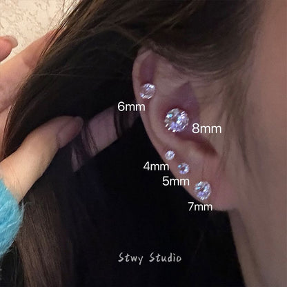 Ear Female Simple Sier Needle Flash Earrings