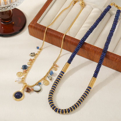 Women's Natural Lapis Lazuli Sweater Chain Freshwater Pearl Necklaces