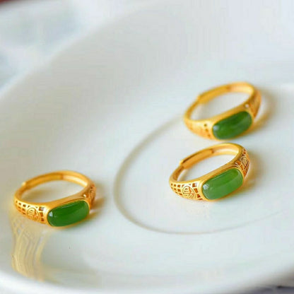 Women's & Men's Chalcedony Fu Character Saddle Neutral Sier Rings