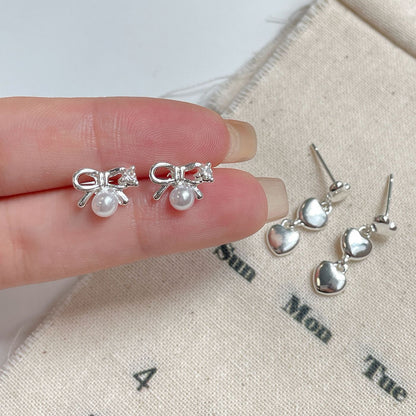 Women's Simple Compact Love Eardrops Sier Needle Elegant Earrings