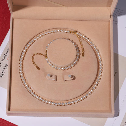 Women's Pearl Three-piece Set Ornament Mother's Day Necklaces