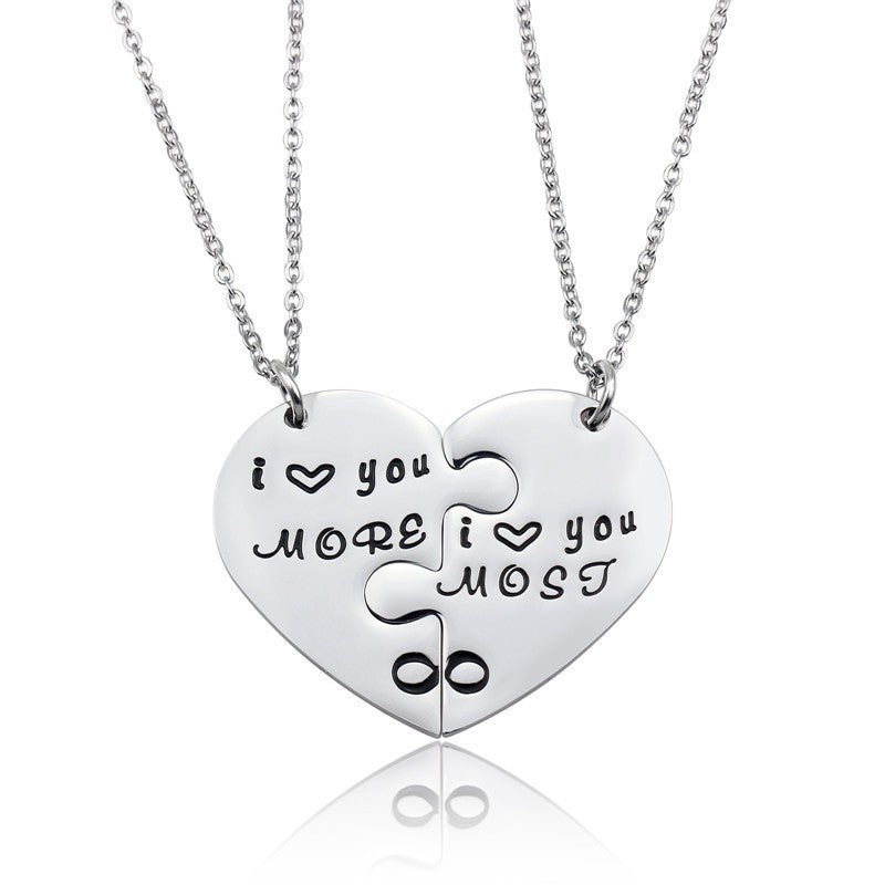 Steel Puzzle Heart One Pair Lovers Necklaces