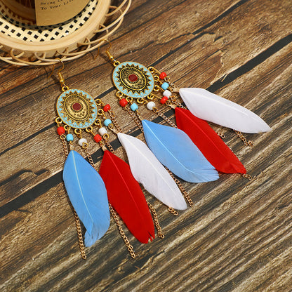 Women's Long Feather For Retro Chain Your Earrings