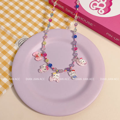 Korean Transparent Resin Color Beaded Little Princess Cute Cartoon Necklaces