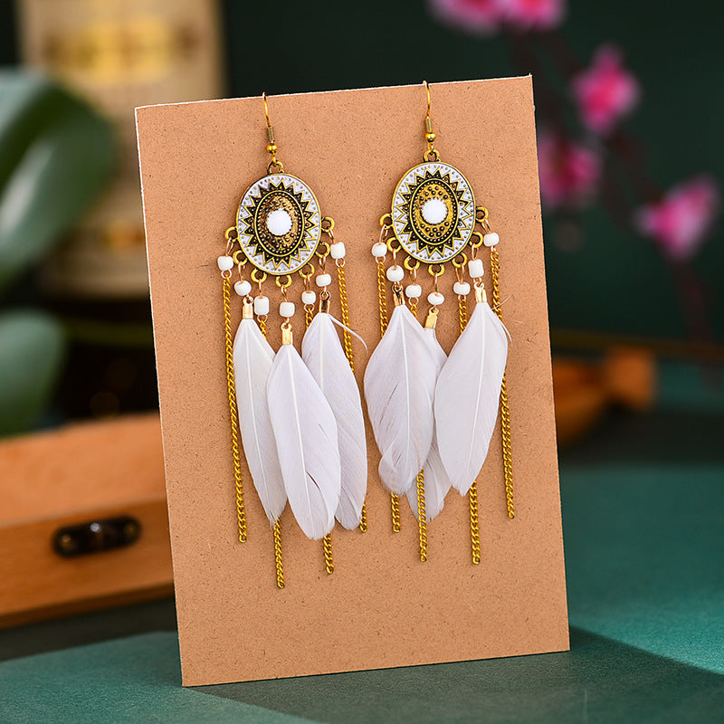 Women's Long Feather For Retro Chain Your Earrings