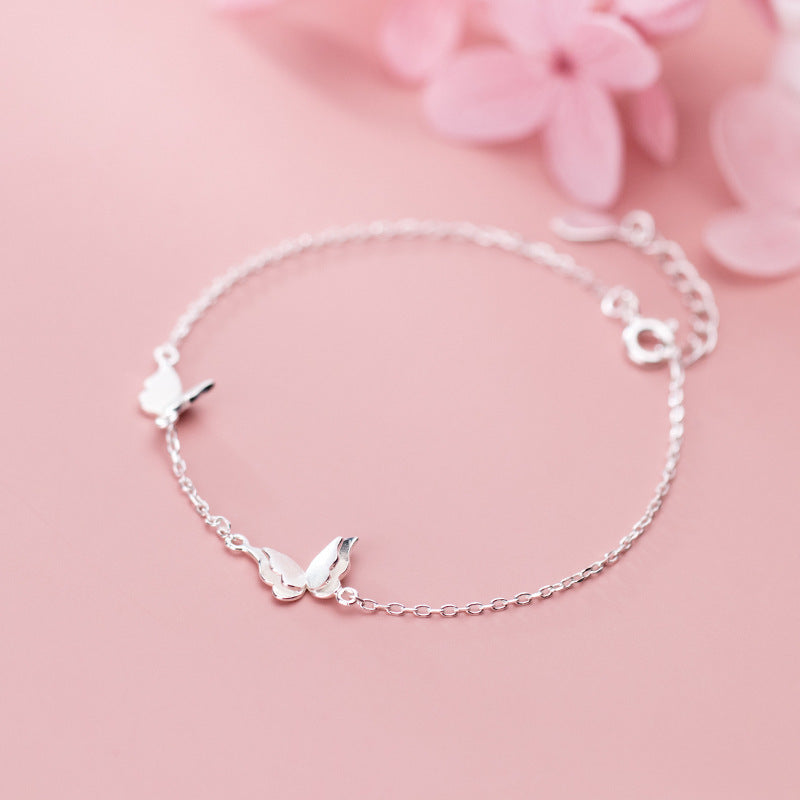 Sier Female Style Simple Cute Brushed Butterfly Bracelets