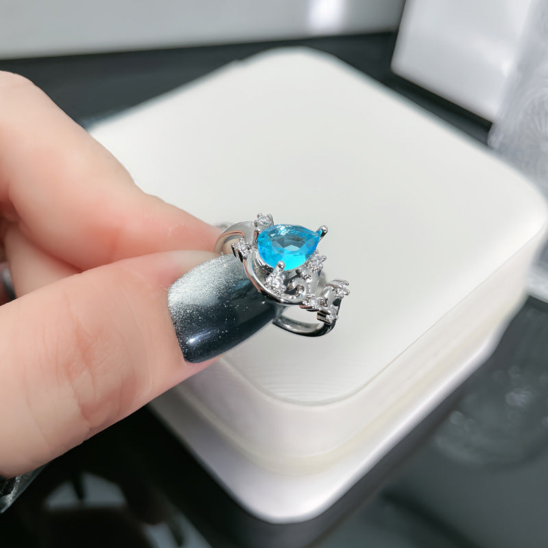 Aquamarine Zircon Light Luxury Graceful Personality Open Rings