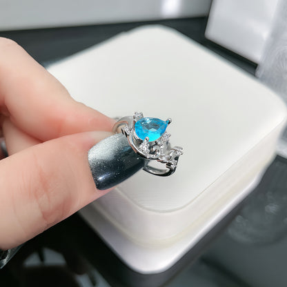 Aquamarine Zircon Light Luxury Graceful Personality Open Rings