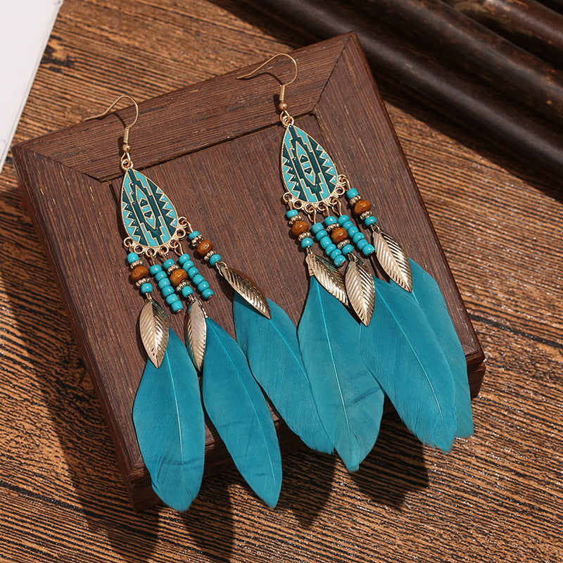 Long Feather Ethnic Style Tassel Yunnan Earrings