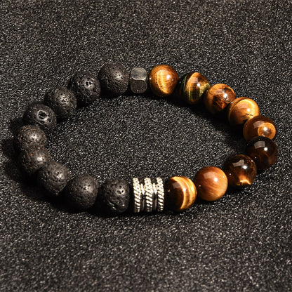 Men's Steel Tiger Eye Obsidian Bright Black Bracelets