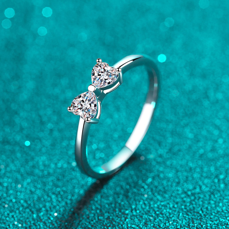 Sterling Sier Female Moissanite Heart-to-heart Seal Rings