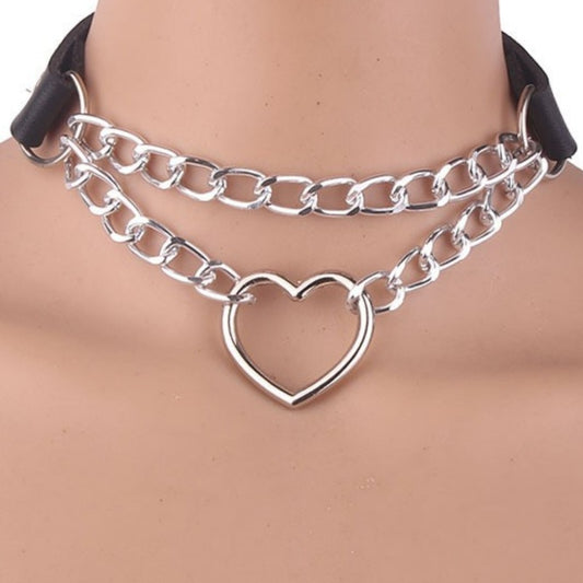 Heart Shaped Chain Neckband Fashion Leather Necklaces