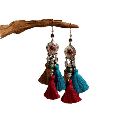 Women's Ethnic Minority Style Retro Multicolored Tassel Earrings