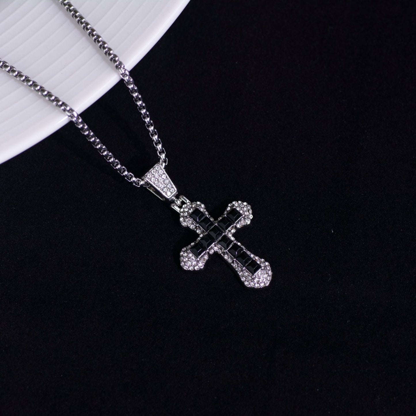 Full Diamond Cross Zircon Hip Hop Trend Personality Sweater Necklaces