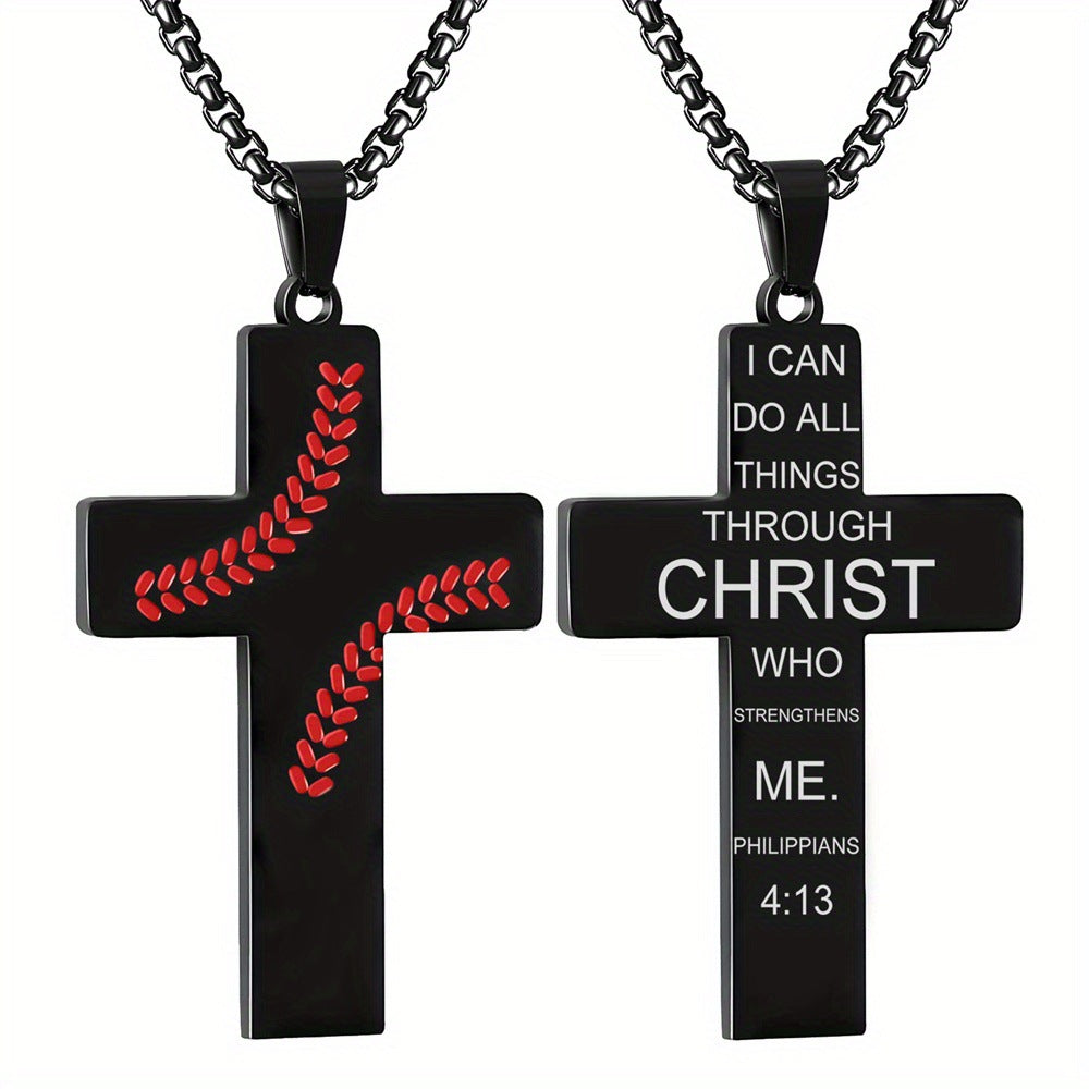 Baseball Boy Cross Stainless Steel Religious Pendants