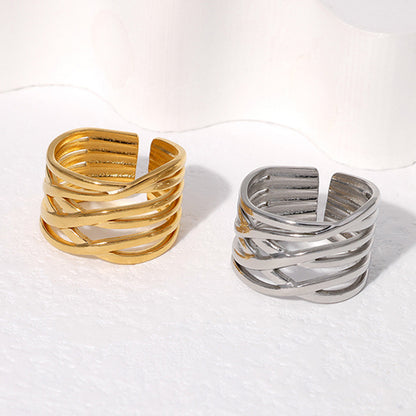 Geometry Pattern Line Titanium Steel Wide Rings