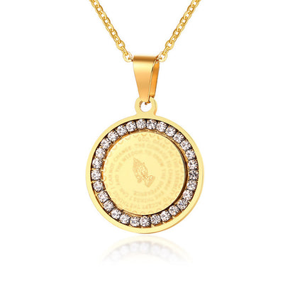 Stainless Steel Round Inlaid Zircon Black Golden Female Pendants