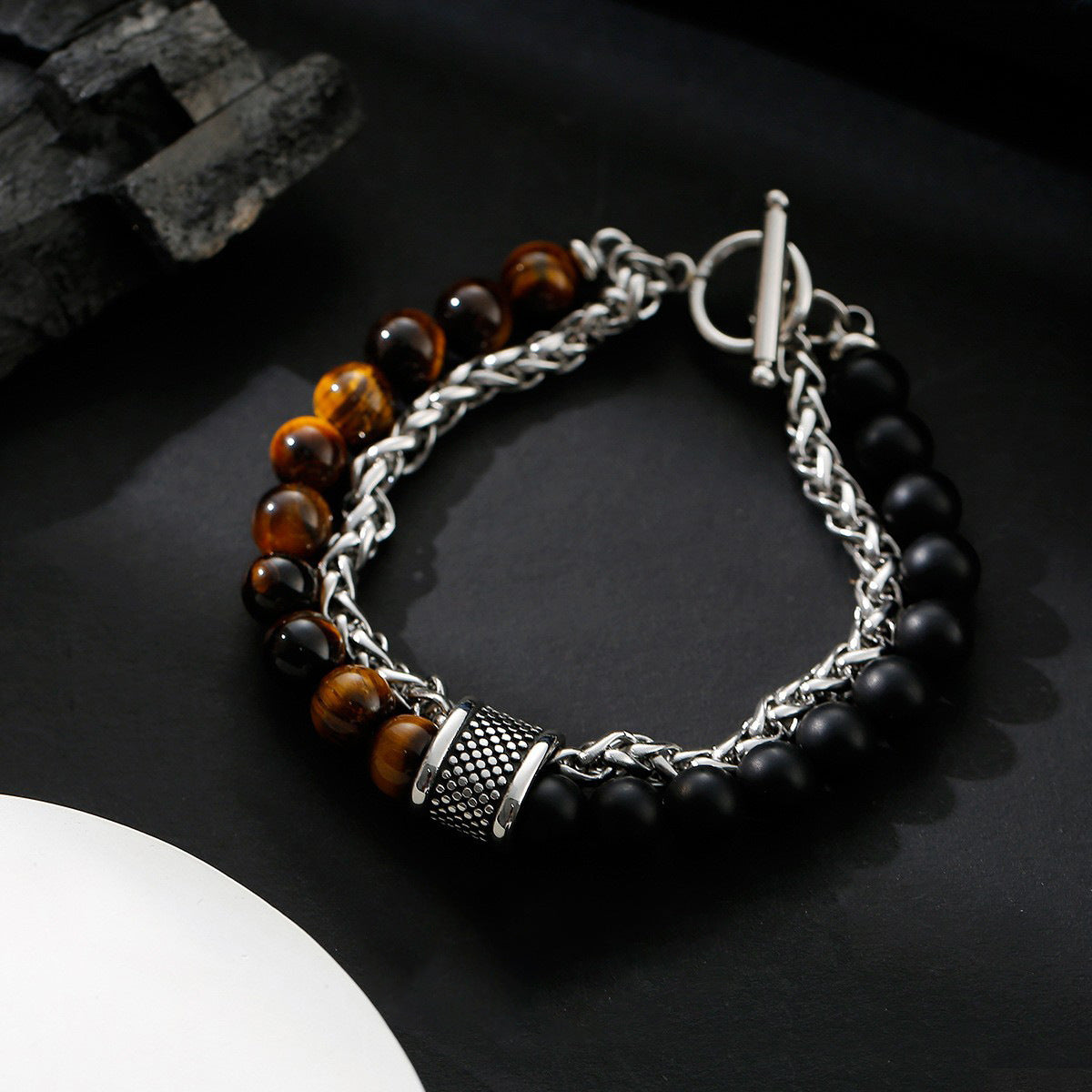 Men's Trendy Personality Lucky Beads Boys Beaded Obsidian Bracelets