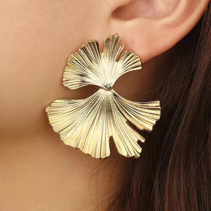 Gold Flower Female Niche Exaggerated Stainless Earrings