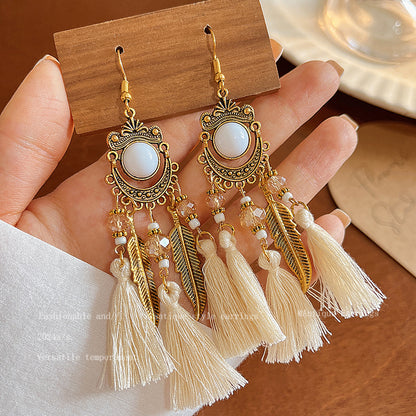 Women's Bohemian Style Long Feather Tassel Ethnic Earrings