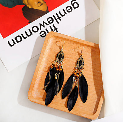 Ethnic Style Long Feather Temperamental Tassels Personality Earrings