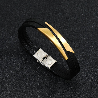 Men's Stainless Steel Fashion Titanium Imitation Leather Bracelets