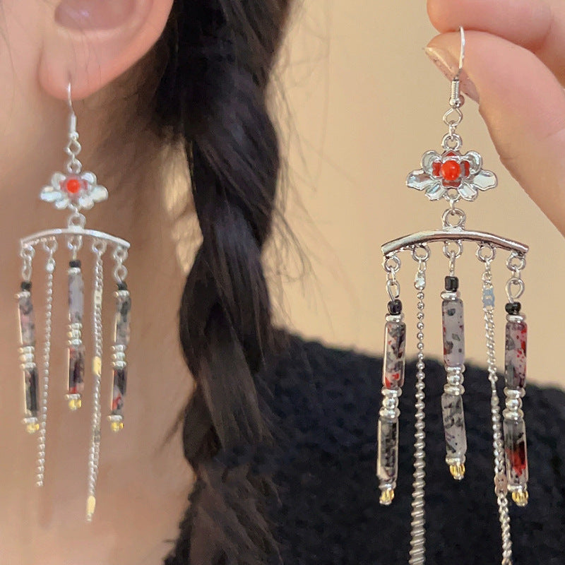 Women's Flower Gourd Pearl Tassel Niche Retro Ear Hook Light Earrings