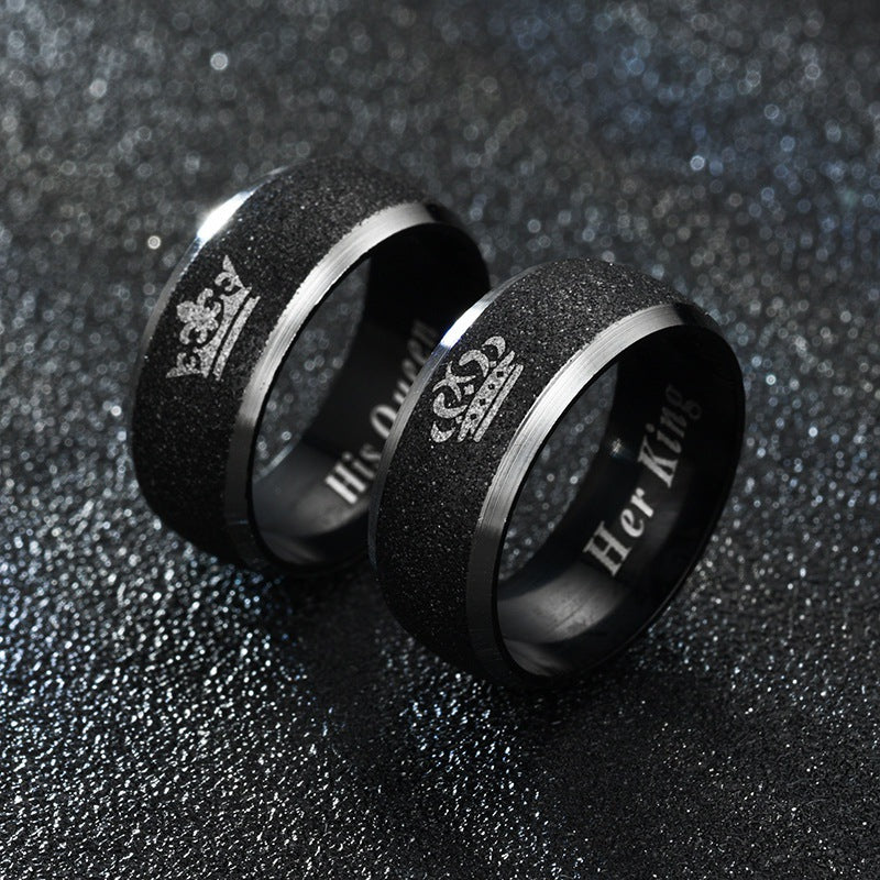 Couple Crown King Queen Black Frosted Rings