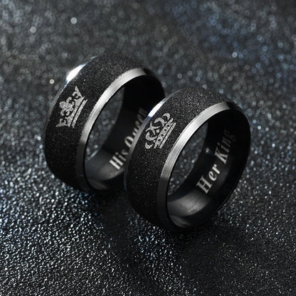 Couple Crown King Queen Black Frosted Rings