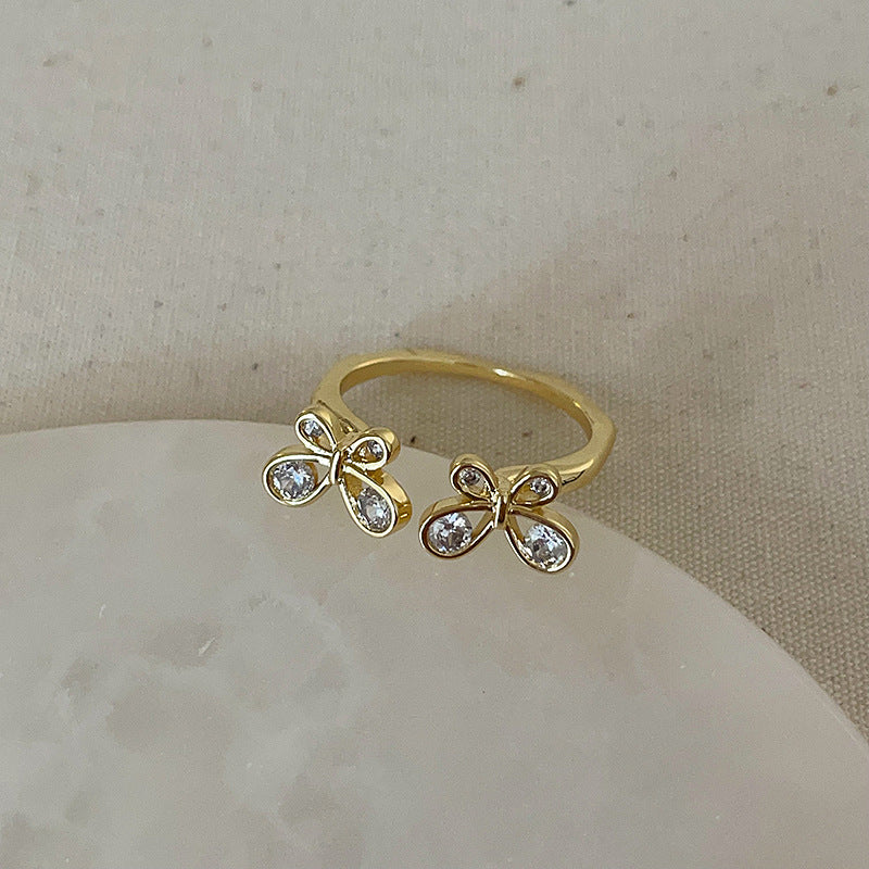 Luxury Pearl Zircon Golden Open-end Collection Female Rings