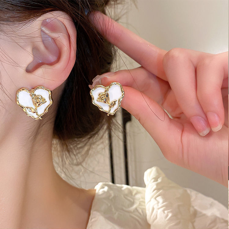 Korean Female With Hearts Simple Elegant Earrings