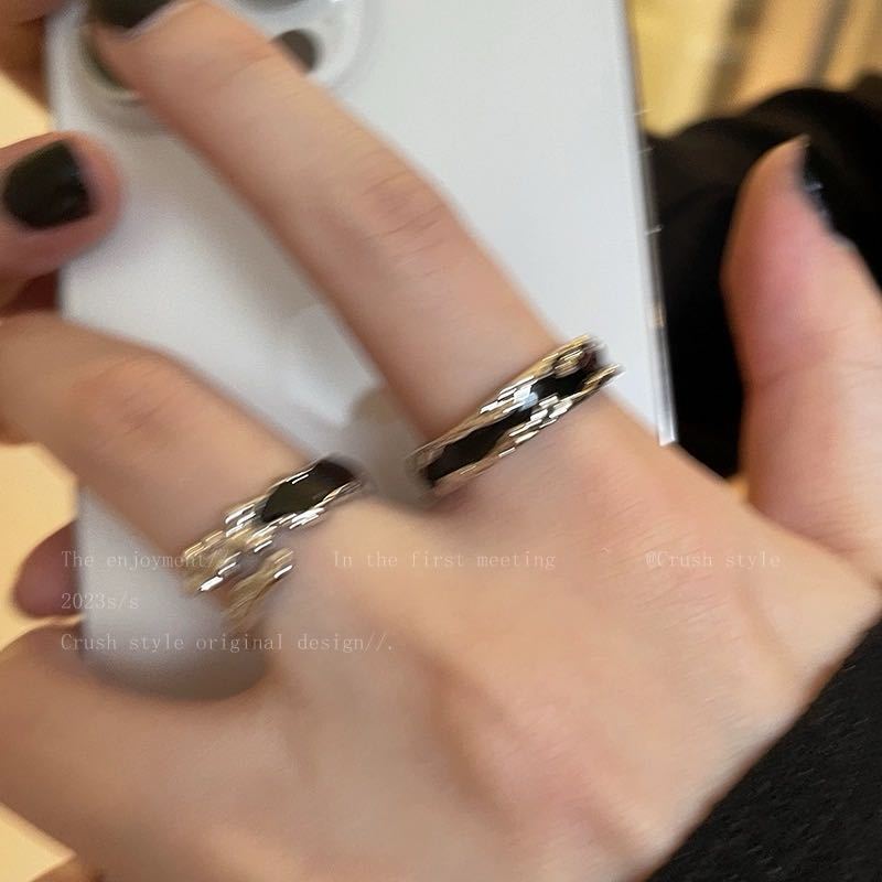 Black Drip Glazed Open Female Summer Niche Rings