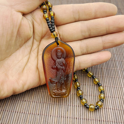 Women's & Men's Ornaments Glaze Yellow God Of Wealth Pendants