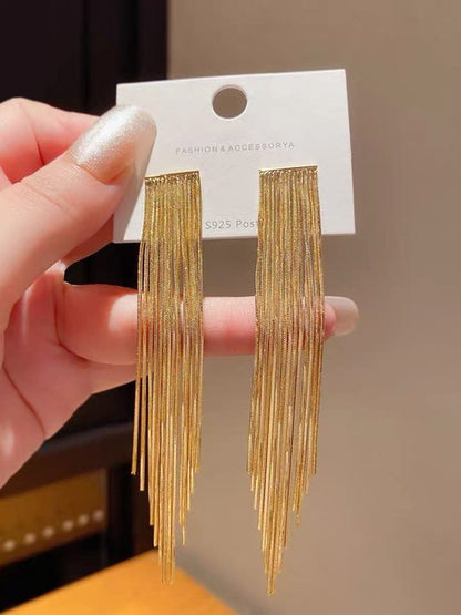 Sier Needle Metal Tassel Female Exaggerated Earrings